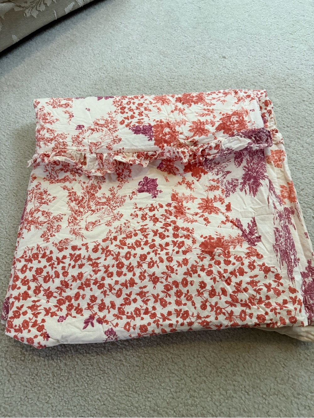 Urban Outfitters Coral and Berry Floral Duvet Cover Linen Blend